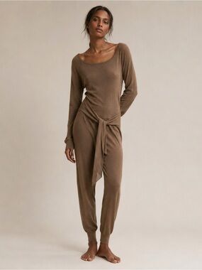 Majorelle Camel Knit Jumpsuit XS Tie Waist